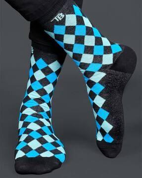 men geometric print socks with ribbed hem