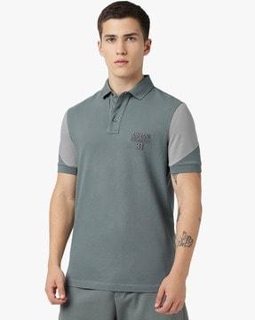 men geometric sage classic-neck regular fit polo t-shirt