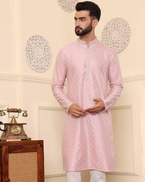 men geometric woven regular fit kurta