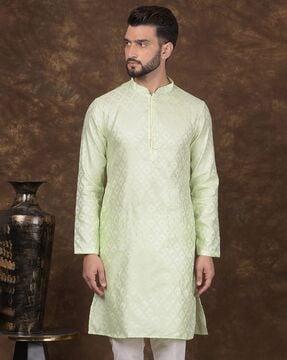 men geometric woven regular fit kurta