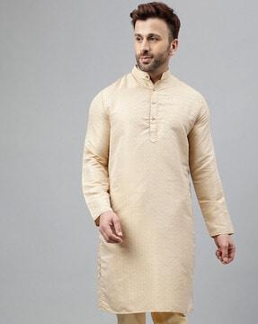 men geometric woven regular fit long kurta