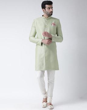 men geometric woven regular fit sherwani