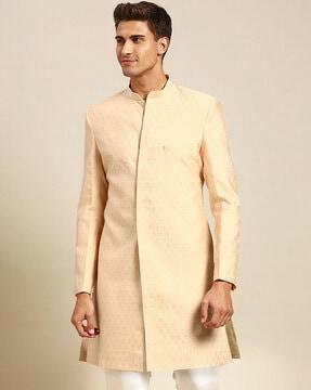 men geometric woven regular fit sherwani