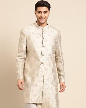 men geometric woven regular fit sherwani