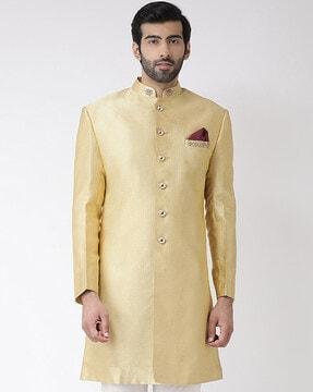 men geometric woven regular fit sherwani