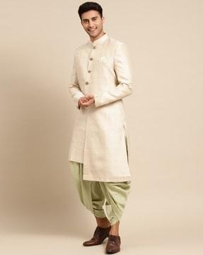 men geometric woven regular fit sherwani