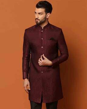 men geometric woven regular fit sherwani