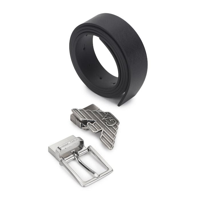 men gift set with black belt and pin & plaque buckle