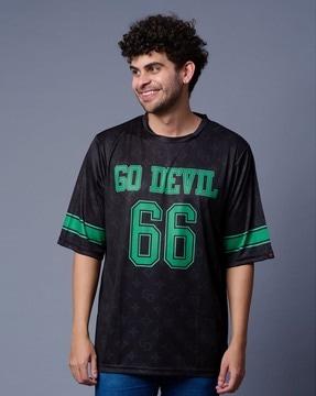 men go devil print oversized fit crew-neck t-shirt