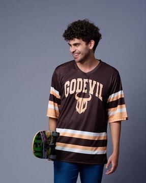 men go devil print oversized fit v-neck t-shirt