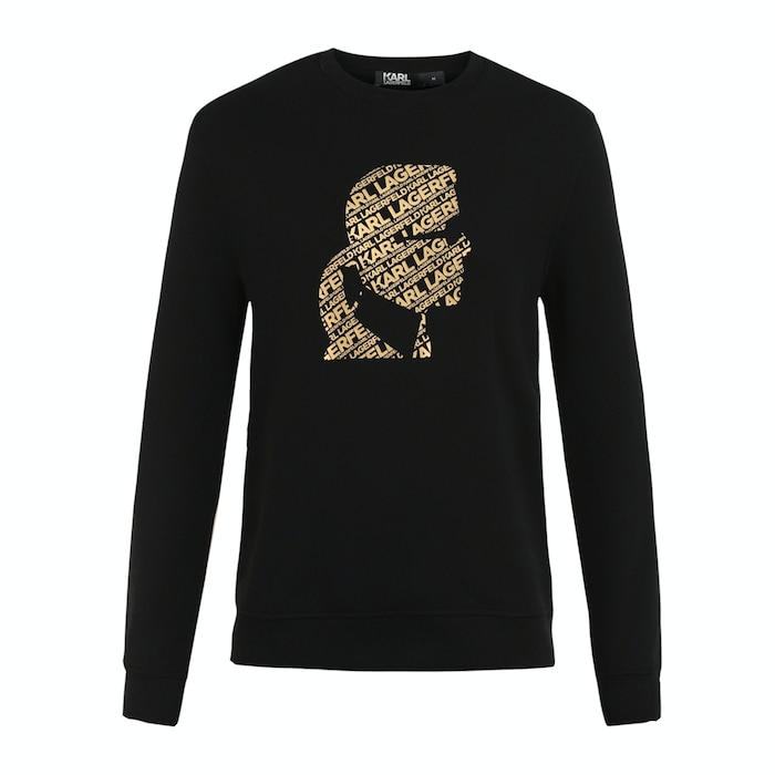 men gold karl face foil print sweatshirt