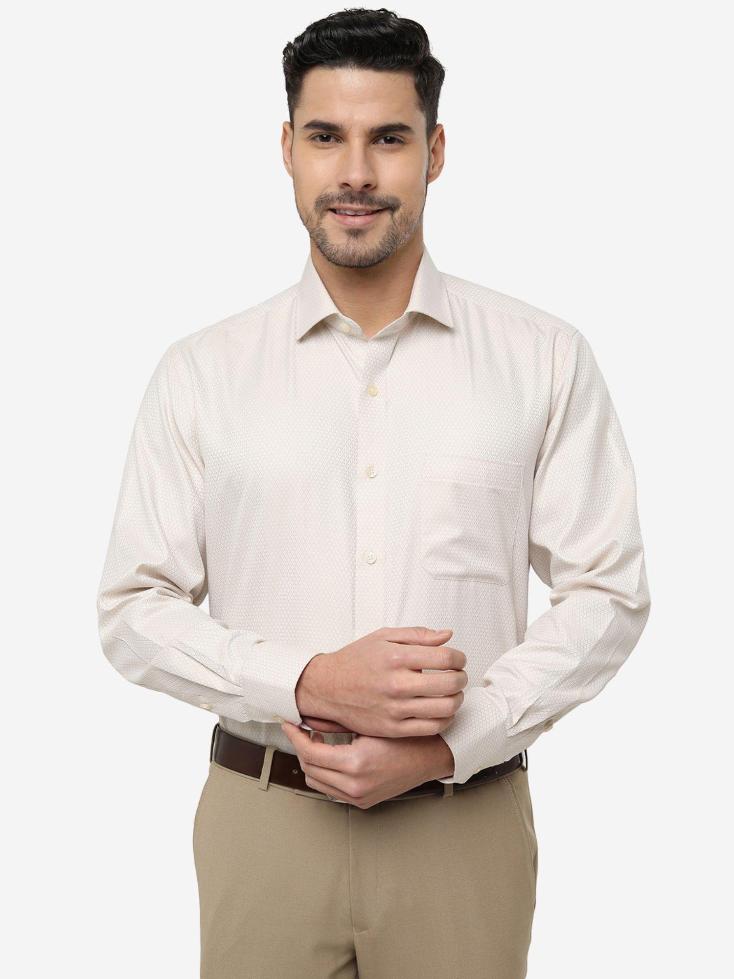 men gold printed slim fit formal shirt