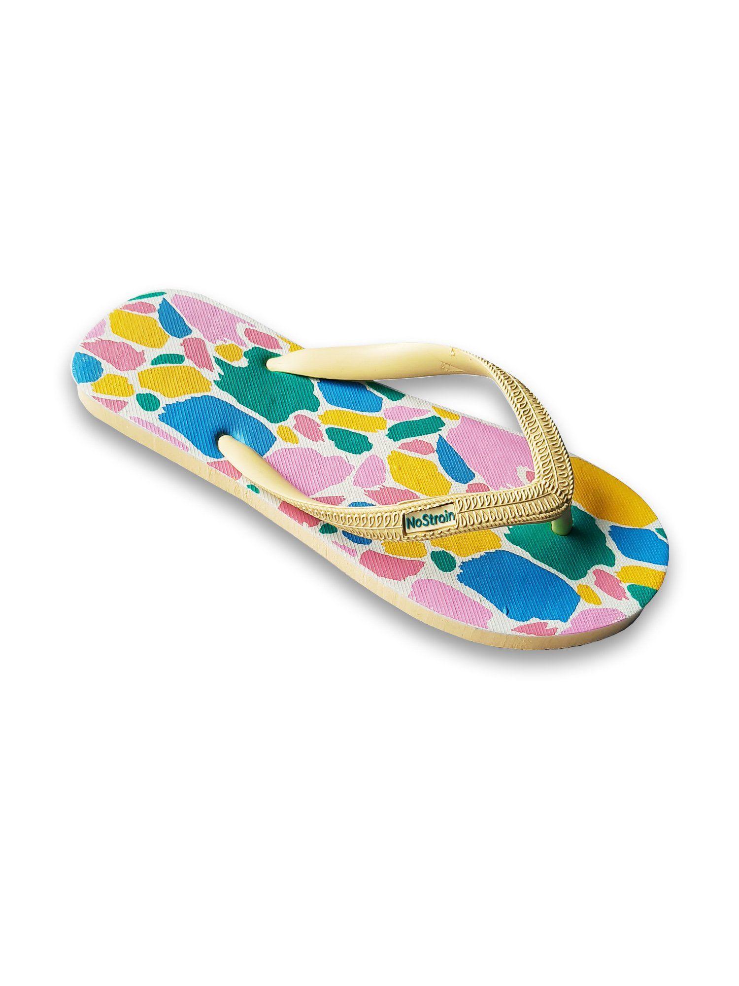 men gowild pastel yellow printed flipflops