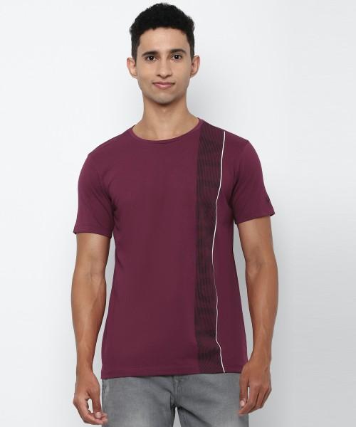 men graphic print crew neck pure cotton purple t-shirt
