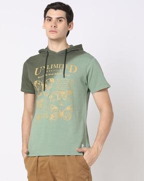 men graphic print hooded slim fit t-shirt