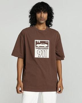 men graphic print loose fit motorsport crew-neck t-shirt