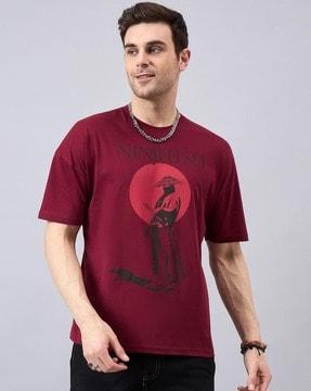 men graphic print loose fit round-neck t-shirt