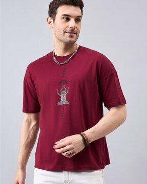 men graphic print loose fit round-neck t-shirt