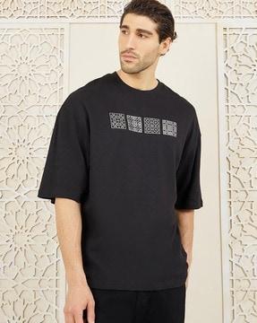 men graphic print oversized crew-neck t-shirt