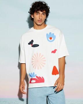 men graphic print oversized crew-neck t-shirt