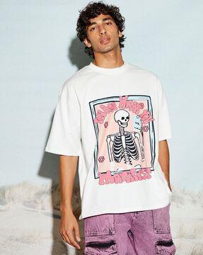 men graphic print oversized crew-neck t-shirt