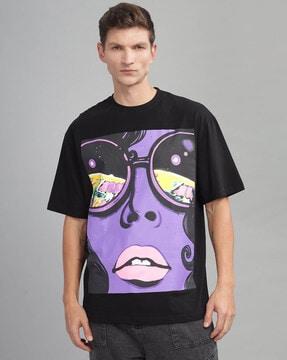 men graphic print oversized crew-neck t-shirt