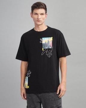 men graphic print oversized crew-neck t-shirt