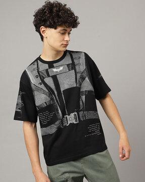 men graphic print oversized fit crew-neck t-shirt