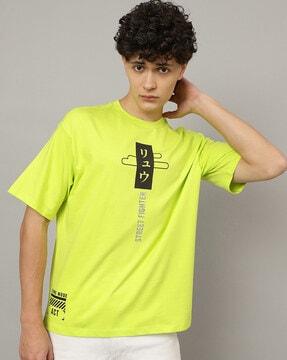 men graphic print oversized fit crew-neck t-shirt