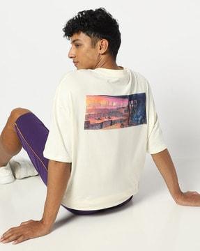 men graphic print oversized fit crew-neck t-shirt