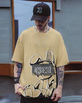 men graphic print oversized fit crew-neck t-shirt