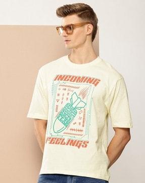 men graphic print oversized fit crew-neck t-shirt