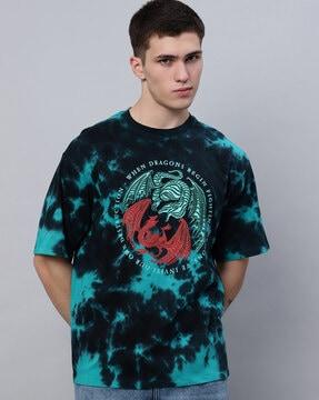 men graphic print oversized fit crew-neck t-shirt