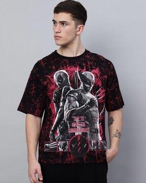 men graphic print oversized fit crew-neck t-shirt