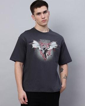 men graphic print oversized fit crew-neck t-shirt