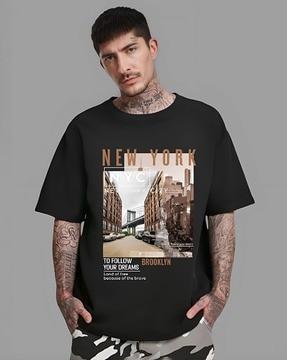 men graphic print oversized fit round-neck t-shirt