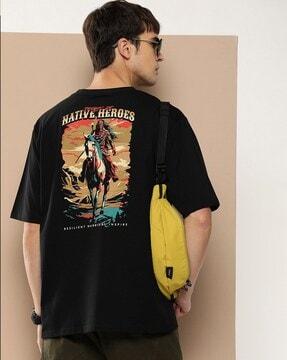 men graphic print oversized fit round-neck t-shirt