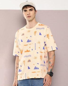 men graphic print oversized fit round-neck t-shirt