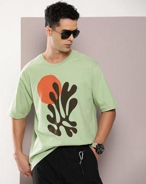 men graphic print oversized fit round-neck t-shirt