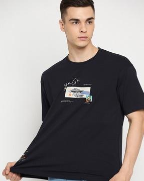 men graphic print oversized fit round-neck t-shirt