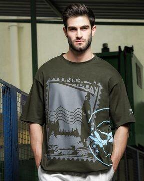 men graphic print oversized fit round-neck t-shirt