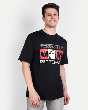 men graphic print oversized fit t-shirt with round neck