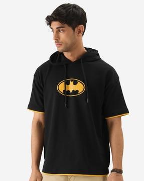 men graphic print oversized hooded t-shirt