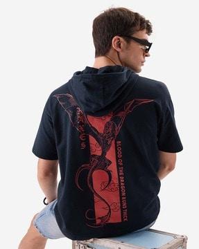 men graphic print oversized hooded t-shirt