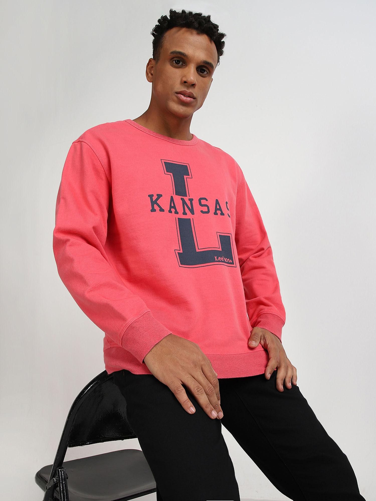 men graphic print pink regular fit sweatshirt