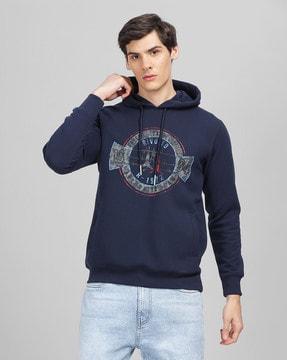 men graphic print regular fit hooded sweatshirt
