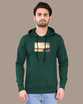 men graphic print regular fit hooded t-shirt