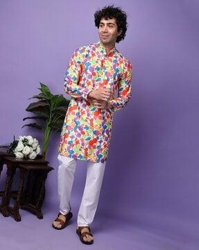 men graphic print regular fit long kurta