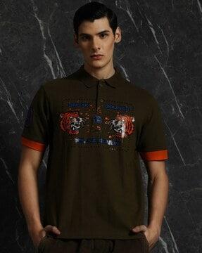 men graphic print regular fit polo t-shirt