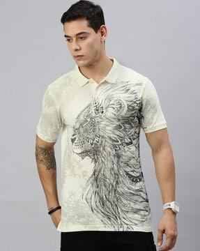 men graphic print regular fit polo t-shirt